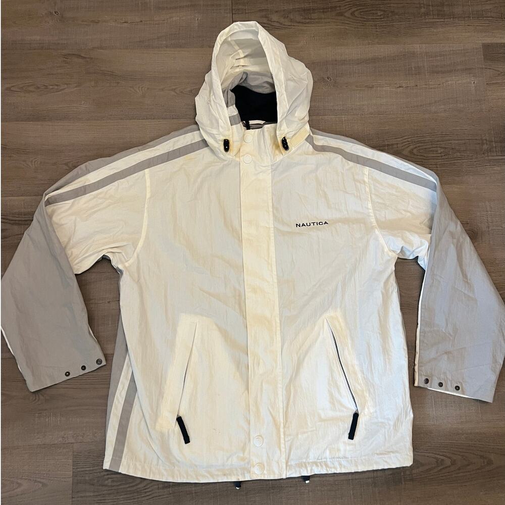 Vtg Nautica White & Gray Windbreaker Jacket